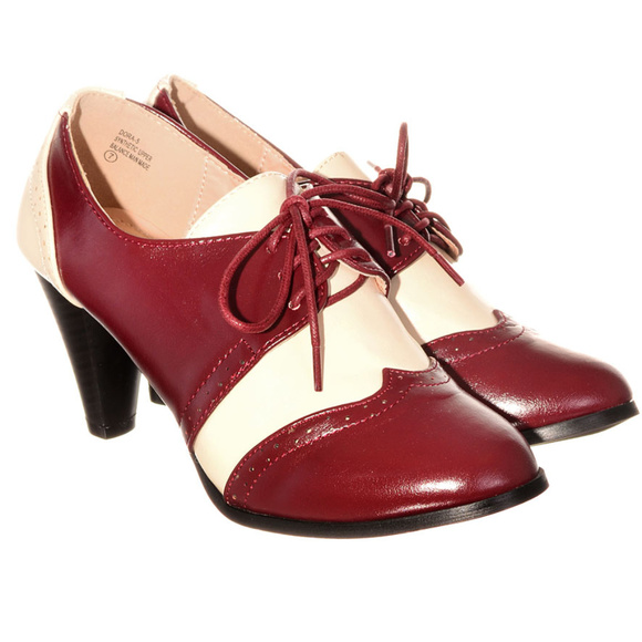 NEW Vintage 50's Saddle Shoes Oxford Heels in Red - Picture 4 of 4